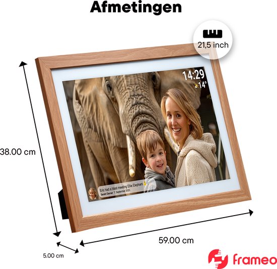 Denver Digitale Fotolijst 21.5 inch - XXL - Hout - Full HD - Frameo App - Fotokader - WiFi - 32GB - IPS Touchscreen - PFF2162LW