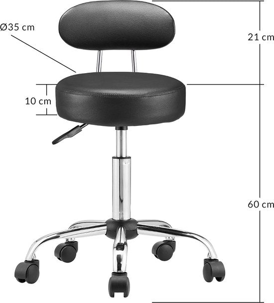 Casaria draaikruk met rugleuning - Zithoogte verstelbaar 46 - 60 cm