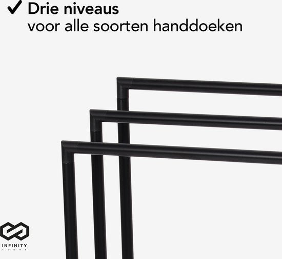 Infinity Goods Handdoekrek - Badkamer - 3 Armen - Handdoekstang - Handdoekenrek - Vrijstaand - Metaal - Mat Zwart