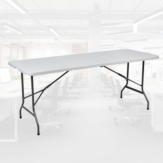 BRASQ Inklapbare Vouwtafel Wit - 180x70x74cm- Campingtafel - Klaptafel - Weerbestendig - Tafel met draaghandvat