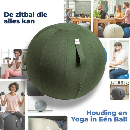 Backerz Zitbal 65 CM - Zitballen met Hoes Linnen - Ergonomische Bureaustoel Kantoor en Thuis - Luxe Yoga Bal - Groen