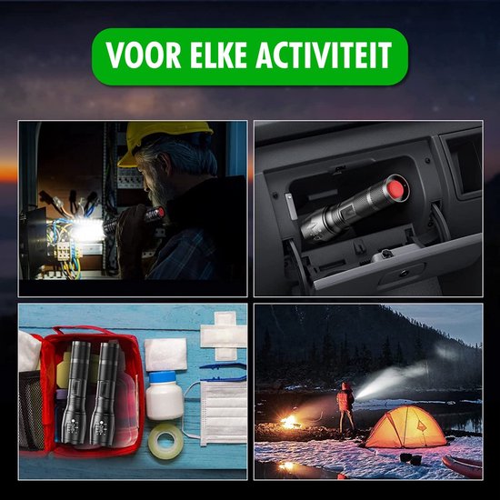 Travelhawk Zaklamp - Zaklamp Led - Zaklamp Militaire - 1000 Lumen - Waterproof - 2 stuks
