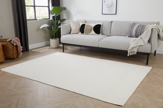 Lifa Living - Wol Vloerkleed - Wit - 160 x 230 cm - 70% Wol en 30% Katoen - Poolhoogte 6 mm - Geweven