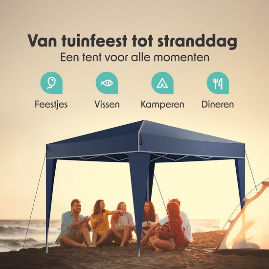 LifeGoods Partytent - Paviljoen - Easy Up - Opvouwbaar - Waterdicht - Met Draagtas - 300 x 300 cm – Blauw