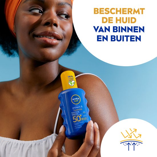 NIVEA SUN Protect & Hydrate Zonnebrand Spray - SPF 50 - Zonnespray - Beschermt en hydrateert - Zonbescherming - Koraalvriendelijk - Met Vitamine E - 200 ml