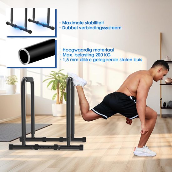 DH FitLife Dip Bars | Dip Station | Verstelbaar | Parallettes Calisthenics Trainingsapparatuur