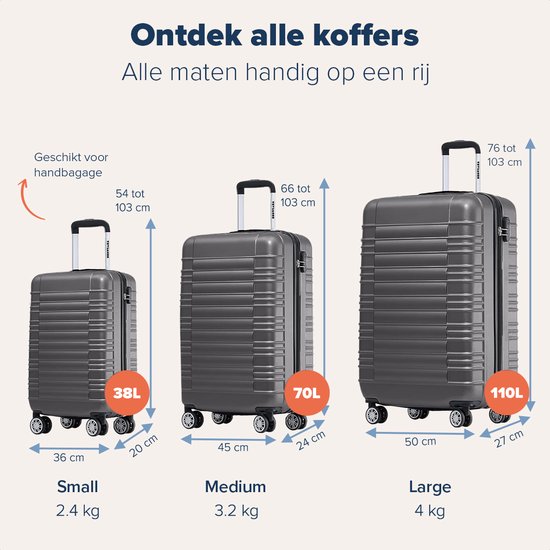 TRVLMORE Handbagage Koffer - 38L - Cijferslot - Lichtgewicht - Trolley - 54x36x20cm - Donkergrijs