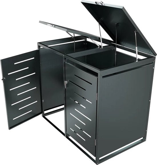 Juskys – Containerberging – 120 l & 2-Delig – Met Gasdrukveren En Ventilatieopeningen – Voor Het Opbergen Van Afvalcontainers – Arel Antraciet Staal
