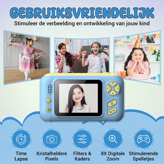K&L Digitale Kindercamera Kids - Kinder vlog camera - Kindercamera's Digitaal - Fototoestel Kinderen - Kinderfototoestel - Blauw