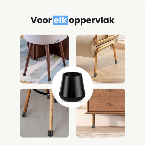 Lucht Stoelpoot beschermers met vilt - 32 stuks - Doppen 12-16mm - Met anti-kras vilt - Rond - Zwart - Vloerbescherming - Stoelpoot sokken - Zwart