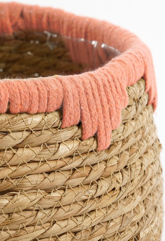 Mica Decorations Jorck Plantenmand - Set van 3 - H24 x Ø26 cm - Zeegras - Roze, Bruin