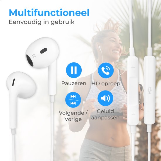 Nuvance - In-Ear Oordopjes met Draad - 3.5mm Jack - Wit Kunststof - Met Microfoon & In-Line Bediening - Helder Geluid & Comfortabele Pasvorm - Universeel Compatibel