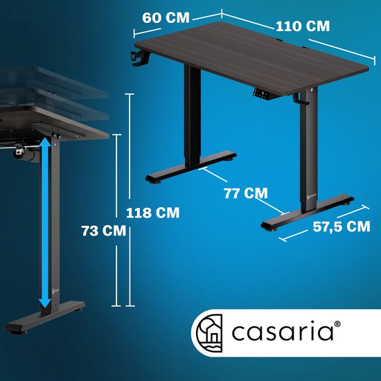 Casaria Zit Sta Bureau – Hoogte Verstelbaar Elektrisch - 110x60cm Bruin