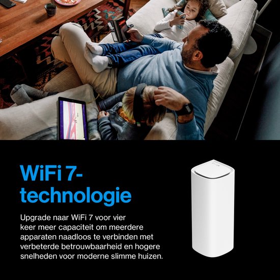 Linksys Velop Pro 7 10G - Mesh WiFi - Tri-Band - WiFi 7 Router - 11000 Mbps - 1-Pack - Wit