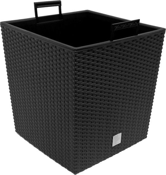 Prosperplast Bloempot/plantenpot Rato - rotan look - met binnenpot - antraciet - 40 x 40 x 41 cm - kunststof