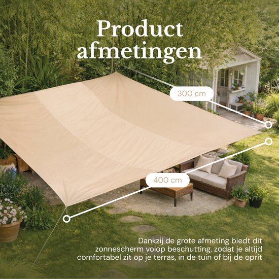 O'DADDY® Schaduwdoek 4x3m Rechthoek - Zonnezeil - Schaduwnet - Luifel Met Bevestiging Materiaal - Waterbestendig - UV30 Zonwering - Beige
