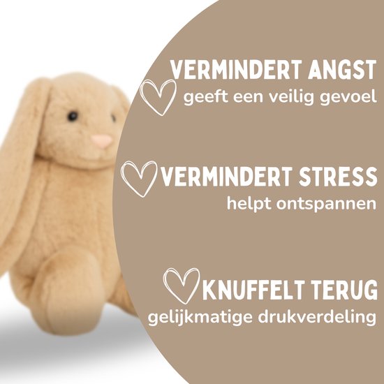 Verzwaringsknuffel 2Kg - Verzwaarde Knuffel - Coco Konijn - Weighted Stuffed Animal - Sensorisch Speelgoed - Voor Kinderen En Volwassenen - Bruin - Met Canvas Opbergtas
