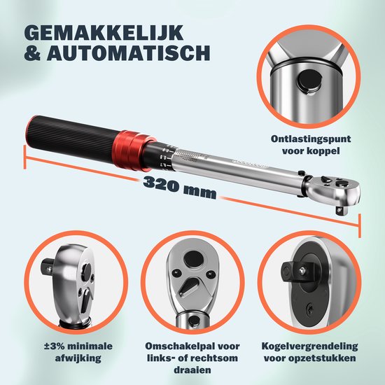Monzana Momentsleutel – 18 Delige Set Verlengstuk Opbergcase – CVStaal