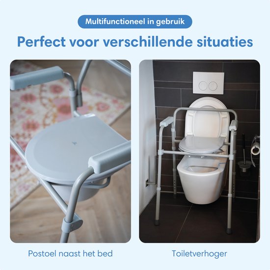Safe Life® Toiletstoel 3-in-1 – Opvouwbaar & in hoogte verstelbaar - wc verhoger & postoel met emmer – Tot 160 kg – voor Senioren & Herstel - po stoel - wc stoel