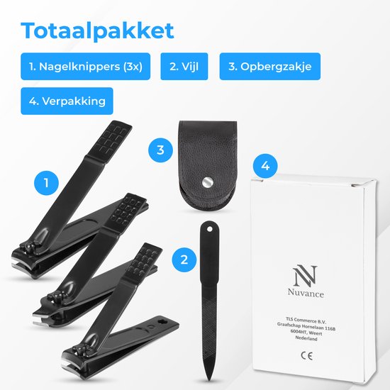 Nuvance - Nagelknipper - 4 in 1 - Nagelknipper Set met Nagelvijl - Nageltang - Teennagelknipper - Voor Kalknagels
