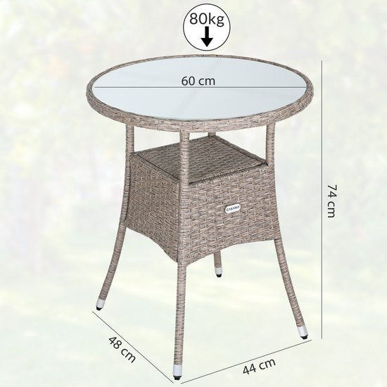 Casaria Bijzettafel - Rond 60cm Weerbestendig Polyrattan - Grijs Beige