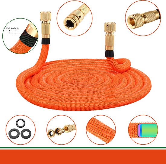 Gardebruk Tuinslang Flexibel - 30m 1/2" 3/4" Inch Wandmontage - Oranje