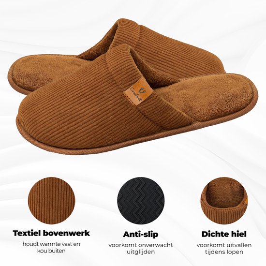 Pantoffels Heren - Sloffen - Maat 44/45 - Chestnut - Corduroy - Anti-slip - Comfeet