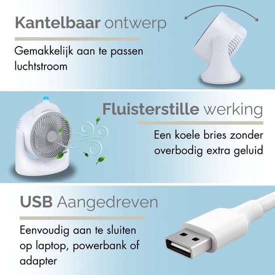 Mini Tafelventilator met Koelelement - Verstelbare Mini Ventilator met 3 Standen - USB Ventilator met LED Licht - 240 ML Koelelement - voor Tafel Bureau Slaapkamer
