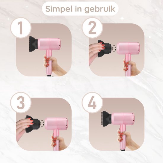 Sansbeauté® Föhn met Diffuser – Ionische Haardroger – Borstel - Reisföhn - 3 Opzetstukken - Krullen – Coolshot – 3 Standen – Haarföhn met Diffuser – Hair Dryer - 2000W - Pink