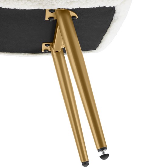 tectake® Oorfauteuil in Scandinavische stijl - Met hocker - Teddystoel Hygge - Stoel voor woonkamer, slaapkamer - Loungefauteuil - Goud metalen poten - Draagvermogen tot 150 kg - Crème