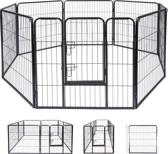 Maxxpro Puppyren - Dubbel Slot - Metaal - 8 Panelen - 210x80cm - Zwart