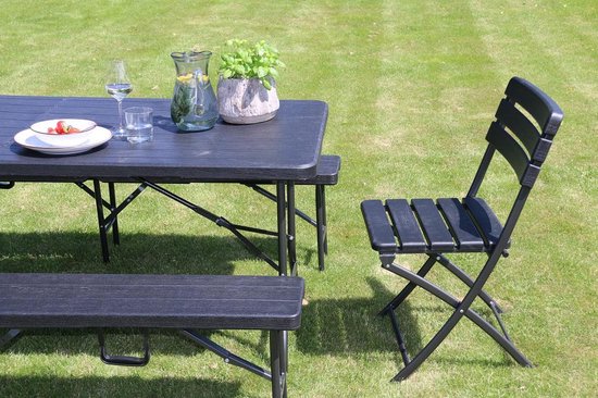 ERRO Picknickbank - Opklapbare Tuinbank - Houtlook - Zwart - 180cm
