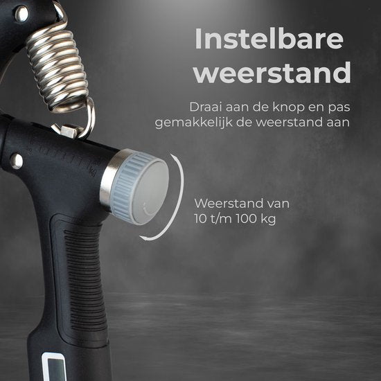 Verstelbare Handtrainer - 10 tot 100 KG - Digitale Teller - Handknijper Fitness - Vinger / Onderarm - Grip Trainer - Zwart