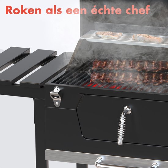 KitchenBrothers Smoker BBQ – Verstelbaar – 120,5 x 62,5 x 119,5 cm – Zwart
