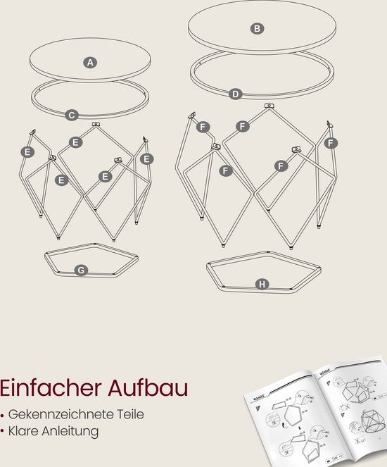 2-delige set bijzettafels - bijzettafels - gehard glasstaal - lichtgewicht - eenvoudige montage - modern design - 50 cm x 40 cm x 40 cm en 40 cm x 36 cm x 36 cm