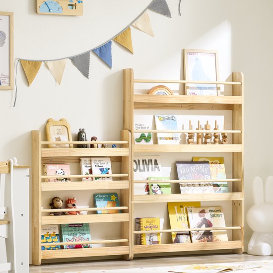 SoBuy KMB08-N Boekenkast voor kinderen, 4 niveaus, meubels, opslag, speelgoed, boekenkast, opbergkast, plank, slaapkamer, natuur, 80 x 12 x 118 cm