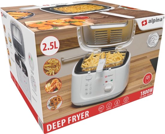 alpina Frituurpan 2.5 Liter - Friteuse met Deksel - 1800W - Wit - 31.10x29.40x21.20 cm