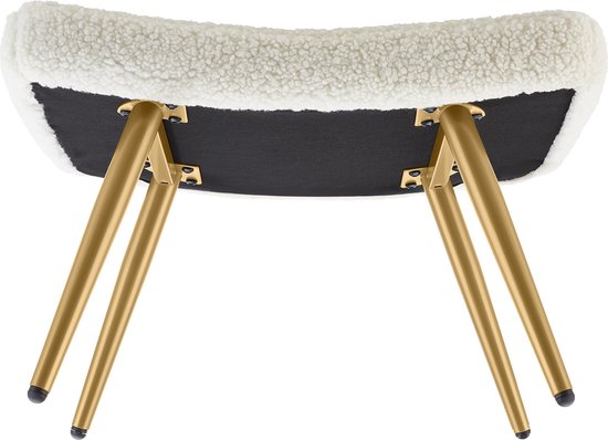 tectake® Oorfauteuil in Scandinavische stijl - Met hocker - Teddystoel Hygge - Stoel voor woonkamer, slaapkamer - Loungefauteuil - Goud metalen poten - Draagvermogen tot 150 kg - Crème
