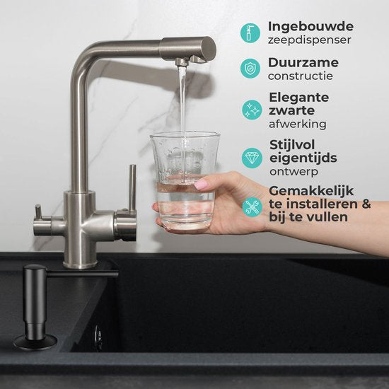 Mizzo Zeepdispenser 300ML - Zeeppompje Zwart - Inbouw Keukenblad - Zwart