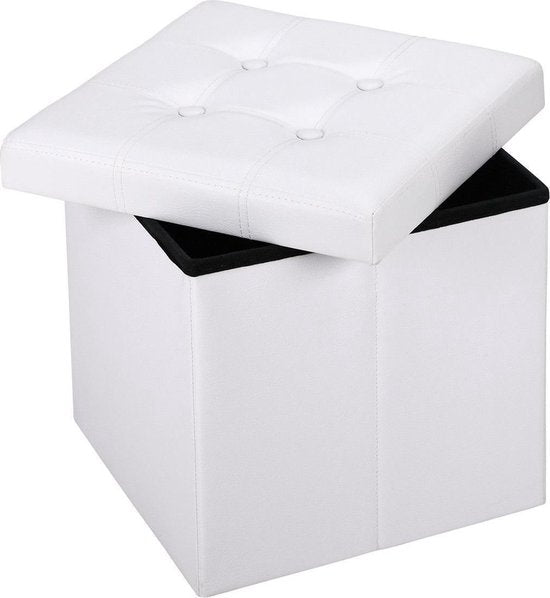 Casaria Poef met Opbergruimte - 40x40x40cm 40L Kunstleer – Wit