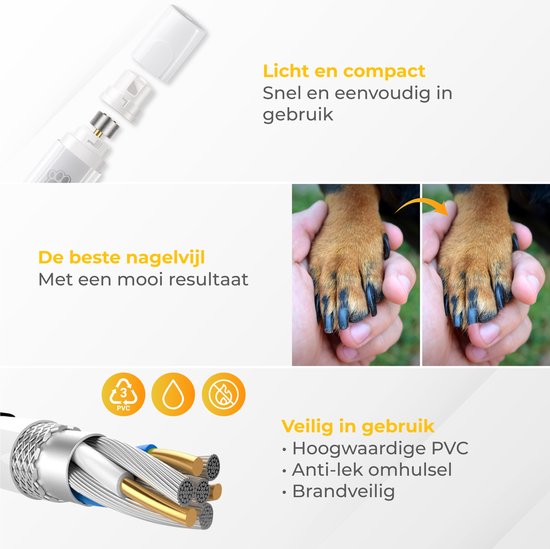 Nuvance - Elektrische Nagelvijl - voor Honden, Katten en Dieren - Usb Oplaadbaar - Diamant Vijlkop - Draadloos - Wit