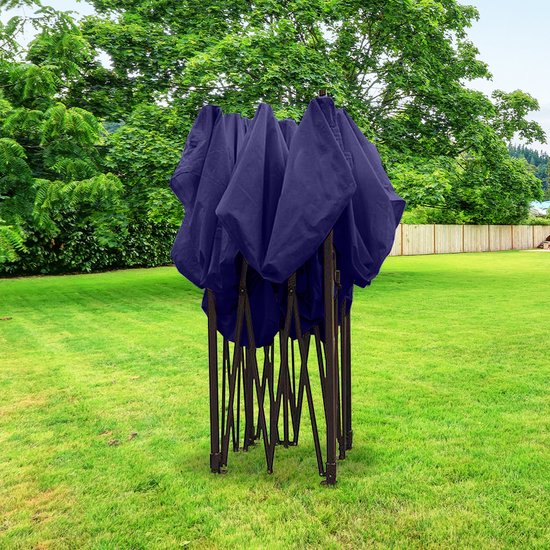 LifeGoods Partytent - Paviljoen - EasyUp - Opvouwbaar - 4 Zijwanden - Waterdicht - Met Draagtas met wieltjes - 3x3 Meter - Donkerblauw