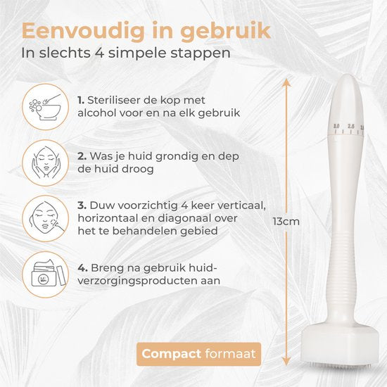 Nuvance - Dermastamp - Verstelbaar tussen 0,1mm en 3mm - Derma Stamp - 140 Naalden - Microneedling - Dermaroller - voor Huidverzorging, Haargroei en Baardgroei