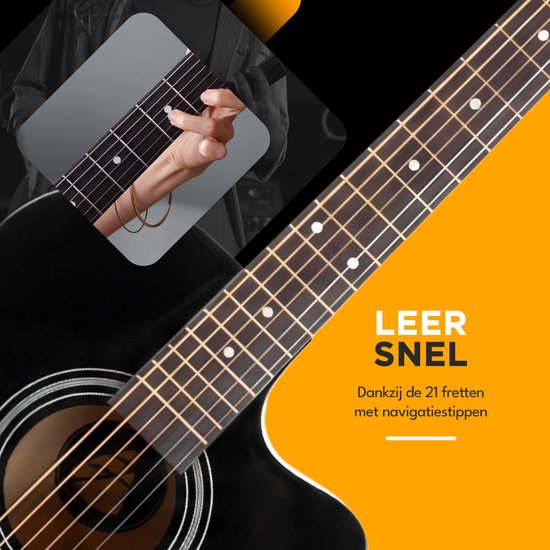 Finesse Akoestische Gitaar - met Videocursus - 4/4 40" - Western Gitaar - Gitaar Kind & Volwassenen - Zwart