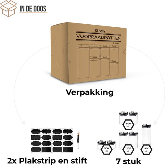 Stosh Voorraadpotten - Voorraadbussen - Snoeppot - 7 Stuks - BPA vrij - Kunststof