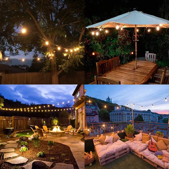 Partizzle 15m LED Lichtsnoer voor Buiten - Terras en Camping Tuinverlichting - Kerst Lampjes Slinger - Kerstverlichting - Waterdicht Lichtslinger - 2700K / Warm Wit