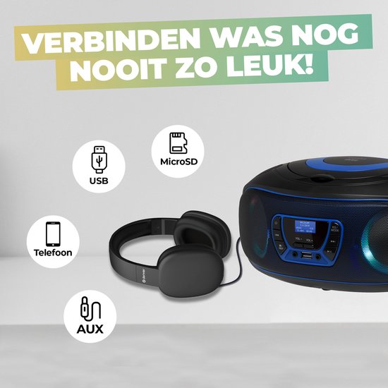 Denver Draagbare DAB Radio CD Speler Kinderen - Bluetooth - Lichteffecten - Boombox - AUX - FM - TDB212BLUE