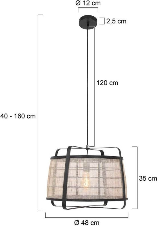 Anne Lighting - hanglamp - Capos - zwart - hout stof - Ø 48cm - E27 - 3511ZW