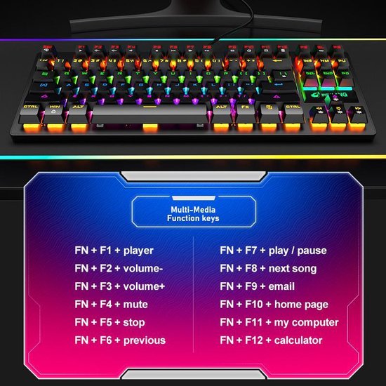 K2 RGB mechanisch gaming toetsenbord - Geschikt voor Windows/Mac - blue switch