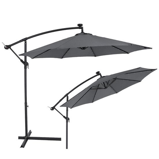 Kingsleeve Zweefparasol - Parasolvoet LED Verlichting 300cm - Antraciet